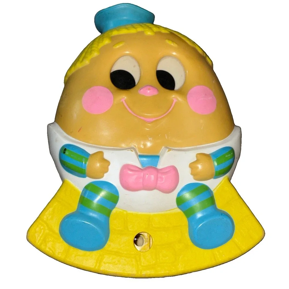 Vintage Humpty Dumpty Baby Nursery 1983 Musical Crib Rail Rocker Action Toy
